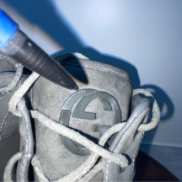 Gucci High Top Shoes Mens Size 11 Gray White Suede Leather Made In Italy Luxury - Picture 13 of 15